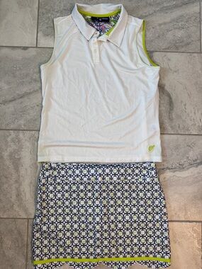 Turtles & Tees Girls Golf Skort Set - White Polo & Patterned Scalloped Skort